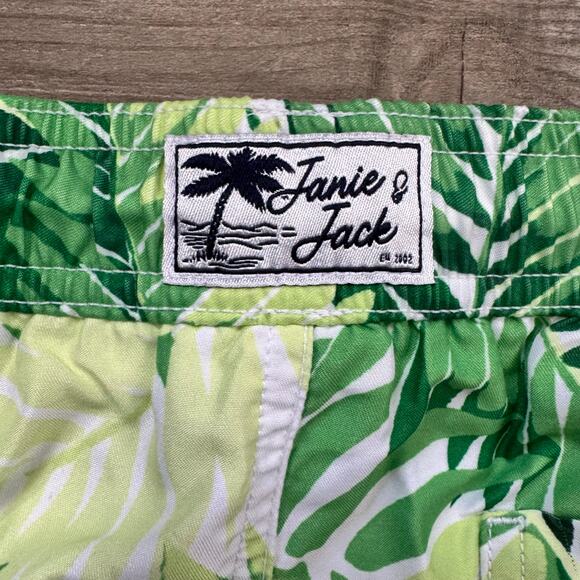 Janie & Jack Swim Trunks Boys Size 7 White Green Tropical Drawstring Waist - Picture 2 of 12